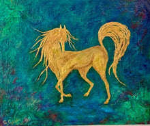 Load image into Gallery viewer, Golden Horse On Green 20x24
