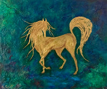 Load image into Gallery viewer, Golden Horse On Green 20x24
