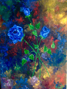 Abstract Blue Roses in Oil 18x24