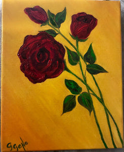 Red Roses on yellow Oil 8x10