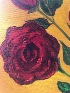 Red Roses on yellow Oil 8x10